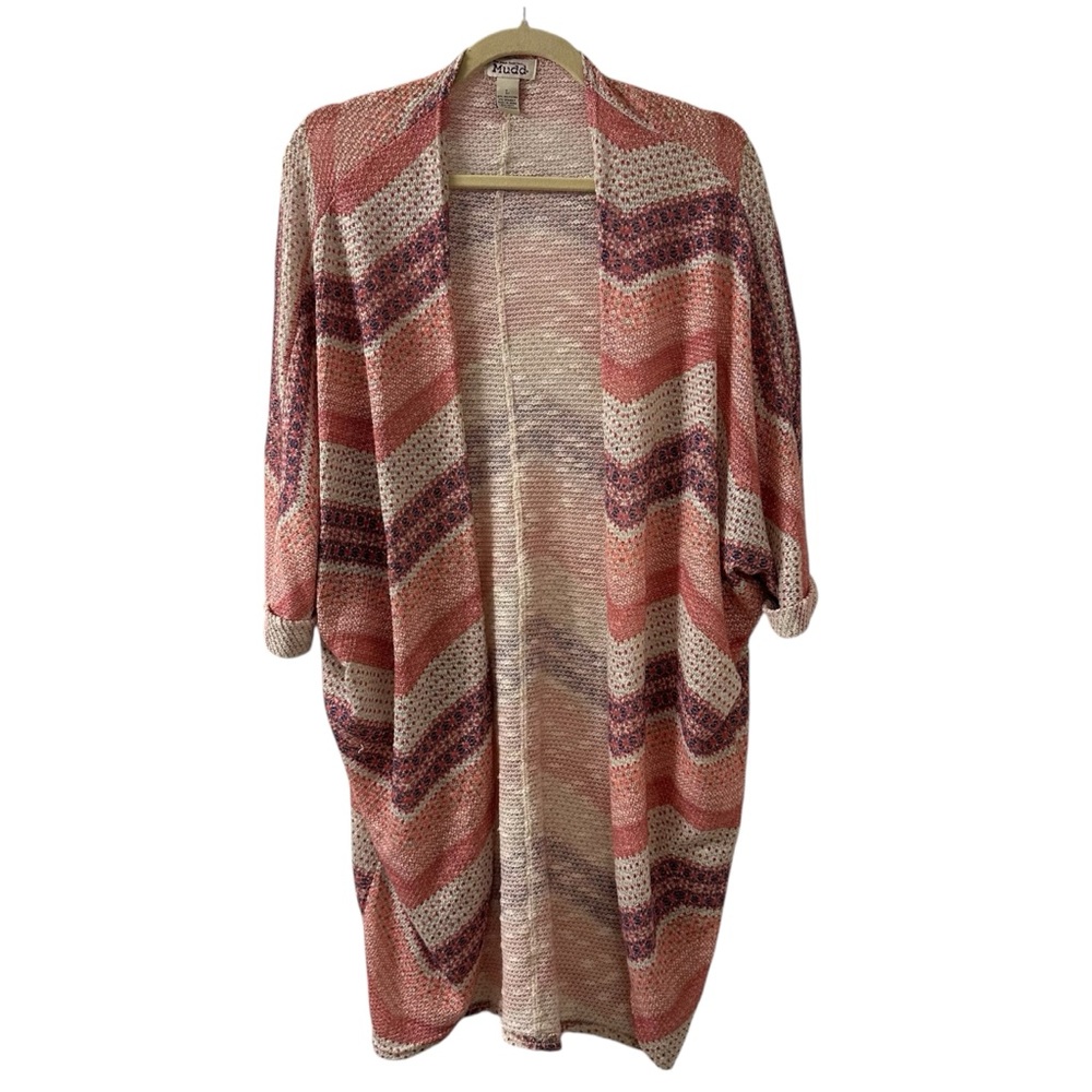 Mudd Women's Y2K 90s Striped Sweater Duster Cardigan size Large
